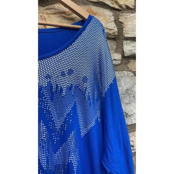 CJ Banks bright blue short sleeve blouse silver embellishments size 2X NEW - Picture 5 of 8